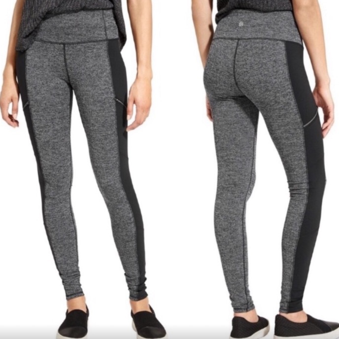 Athleta Black And Grey Zipper Herringbone Print Leggings Size Small